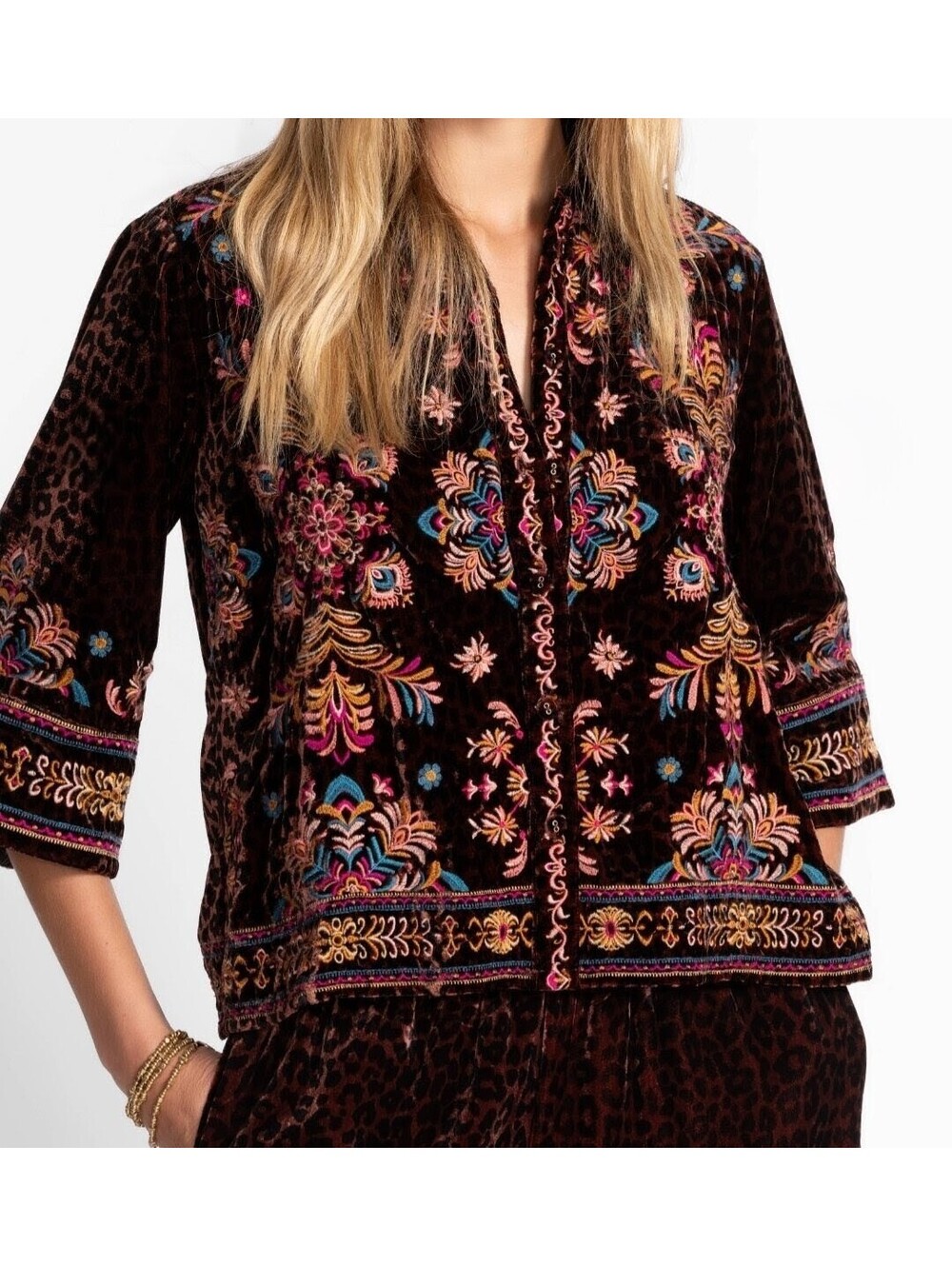 Johnny Was Women's Brandi Misty Leopard Velvet Kimono Sleeve Shirt NWT Sz XL